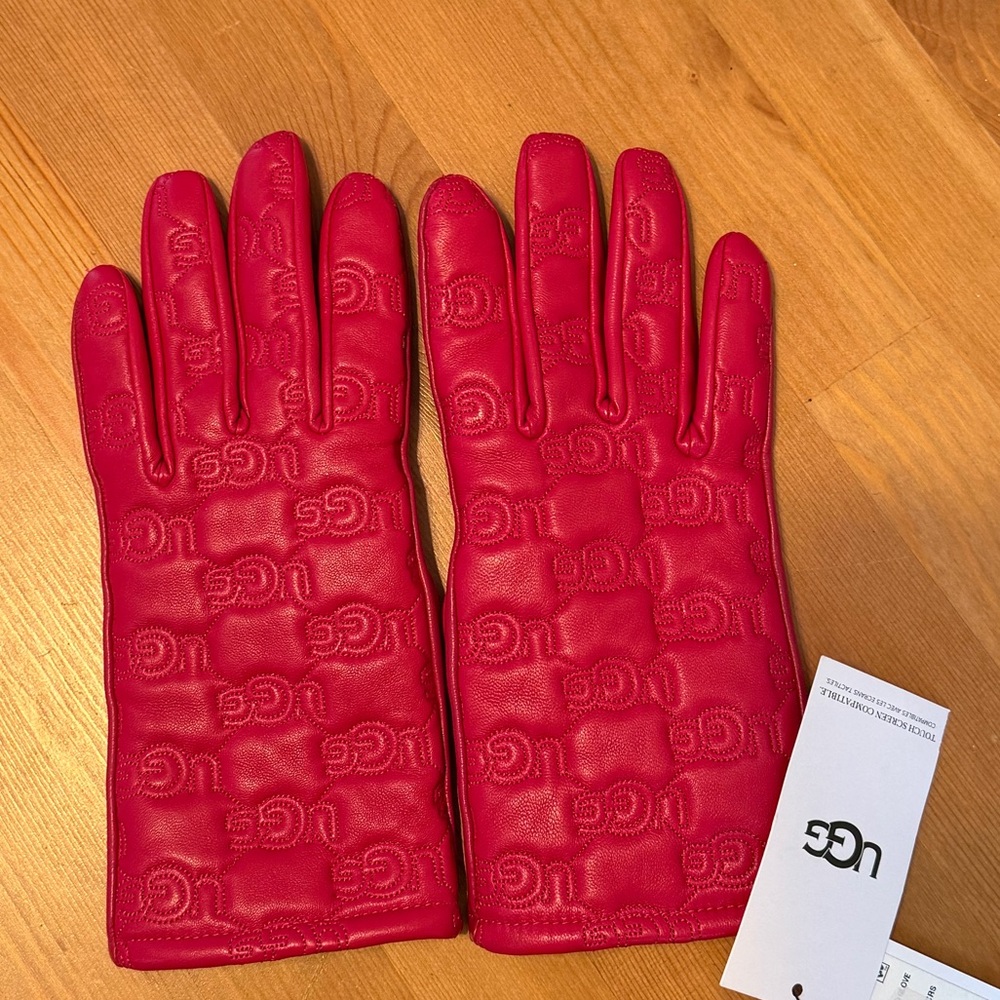 UGG Red Leather Gloves Touch Screen Compatible